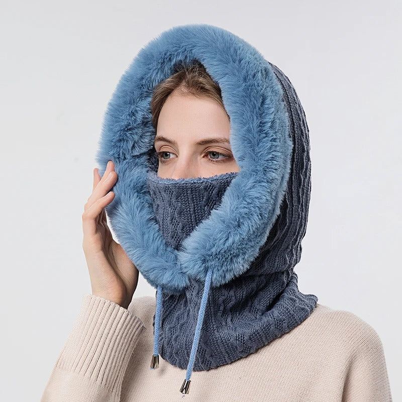 Set de masques pour femmes avec bonnet de fourrure tricoté
