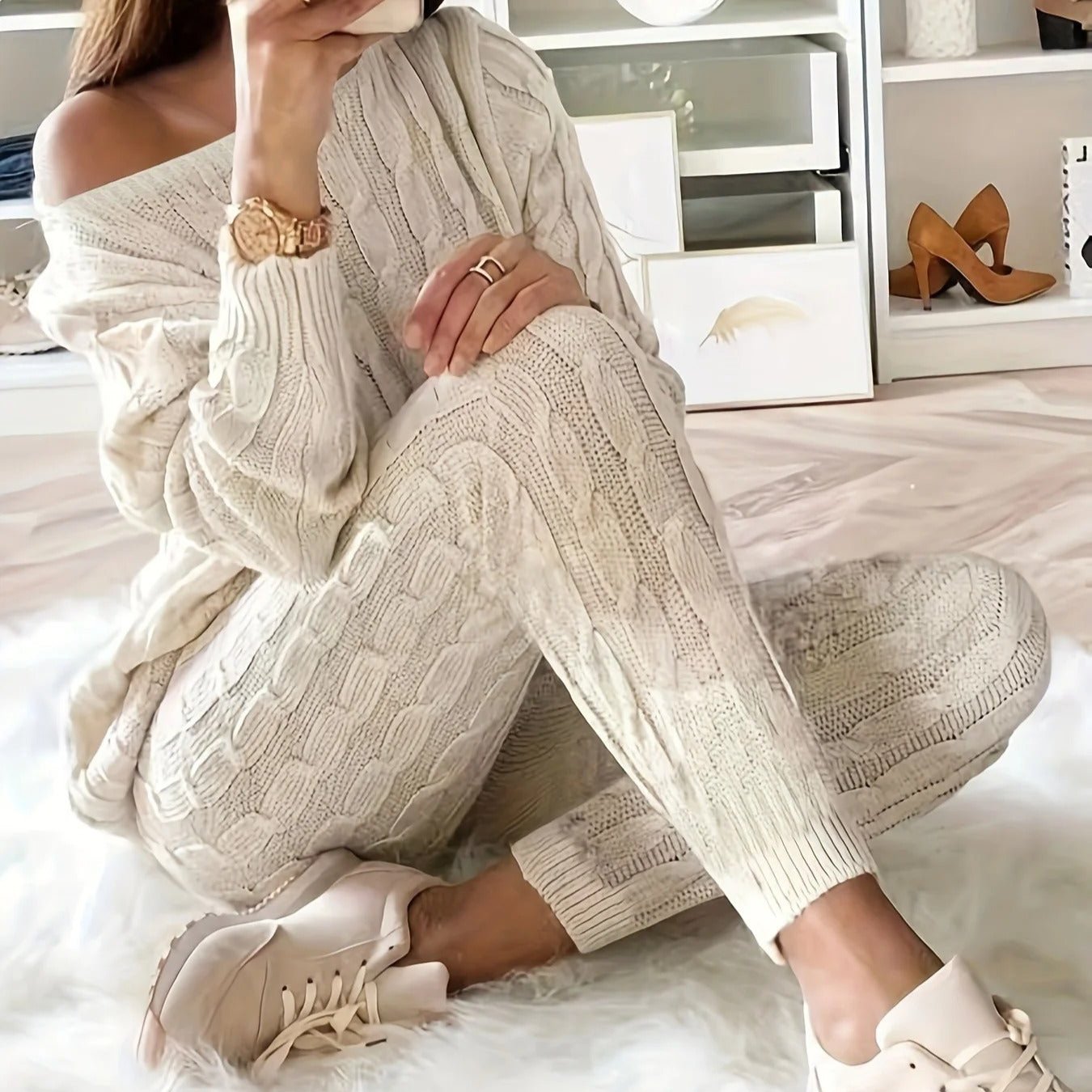 Ensemble pull et pantalon en tricot pour femmes