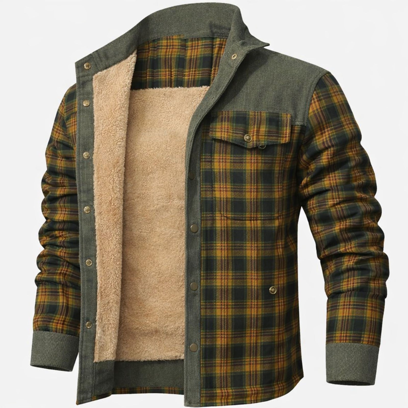 Veste d'Hiver pour Hommes Bomber à Carreaux Doublée Sherpa