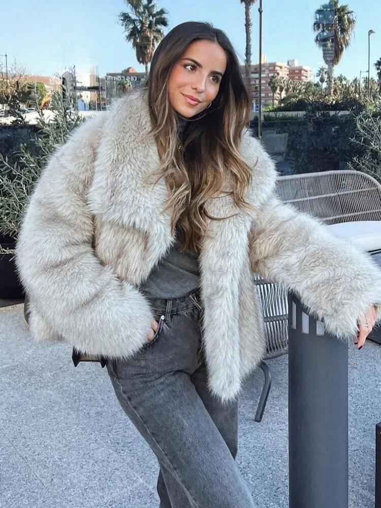 Manteau de fourrure chaud en peluche pour femme