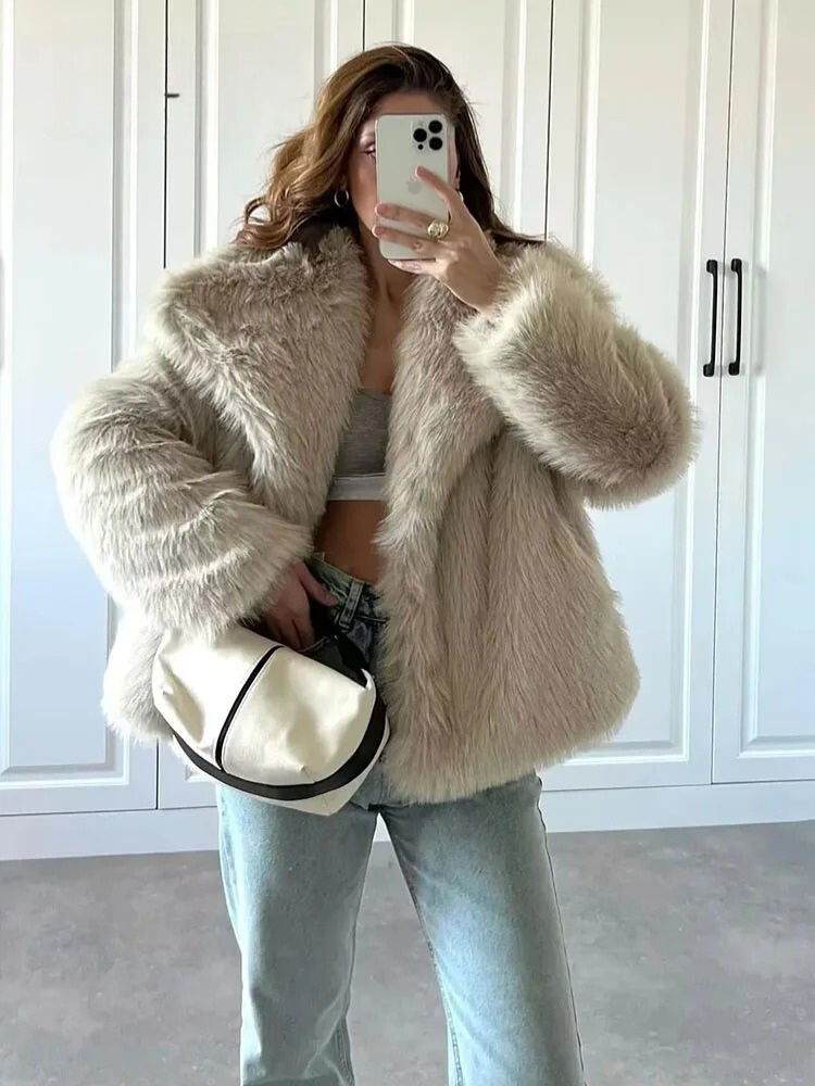 Manteau de fourrure chaud en peluche pour femme