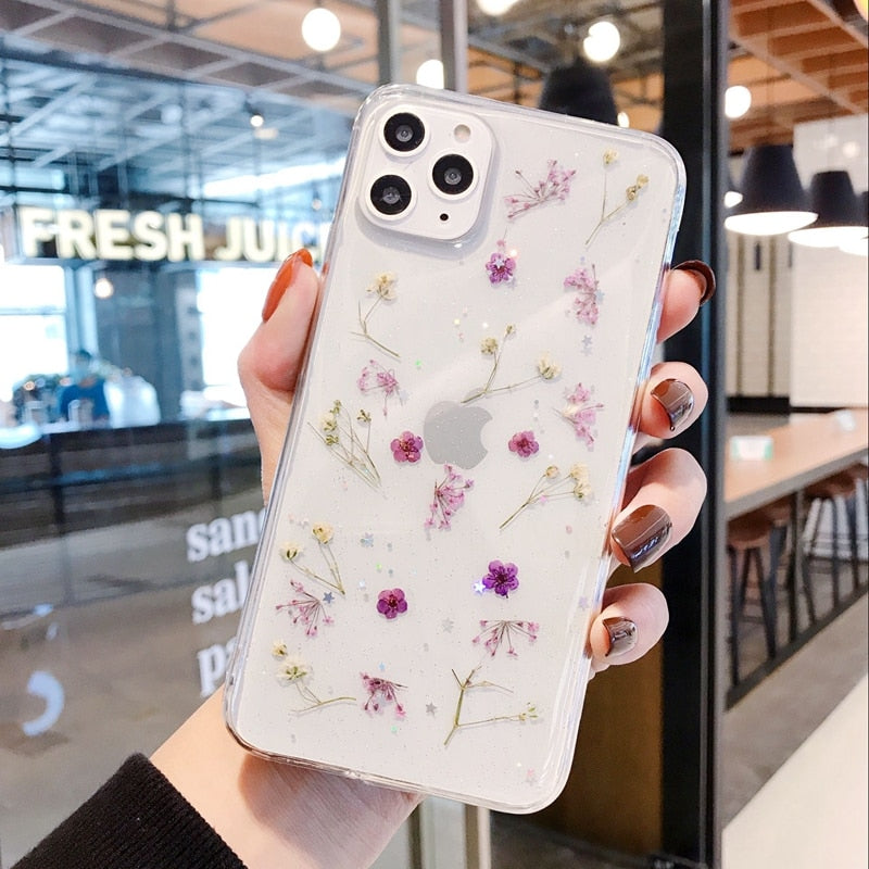 Étui transparent pour iPhone - Fleurs pressées
