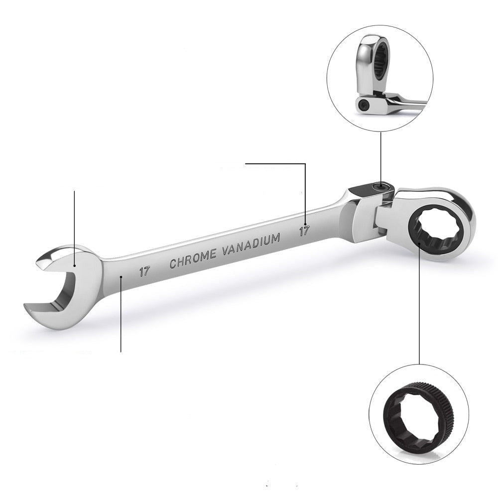 Clé à cliquet pour tubes avec tête flexible