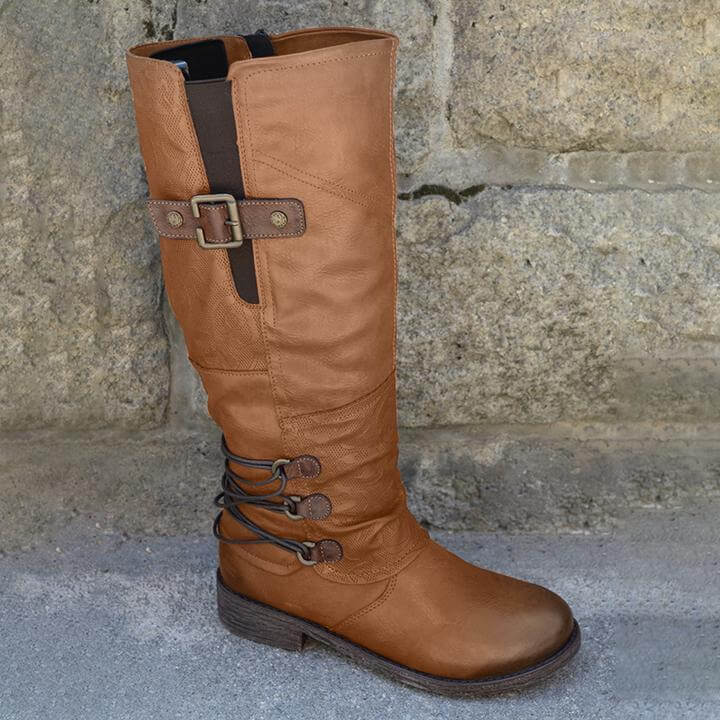 Bottes en cuir vintage à fermeture éclair pour femmes