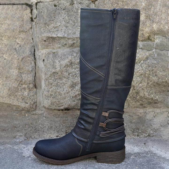 Bottes en cuir vintage à fermeture éclair pour femmes