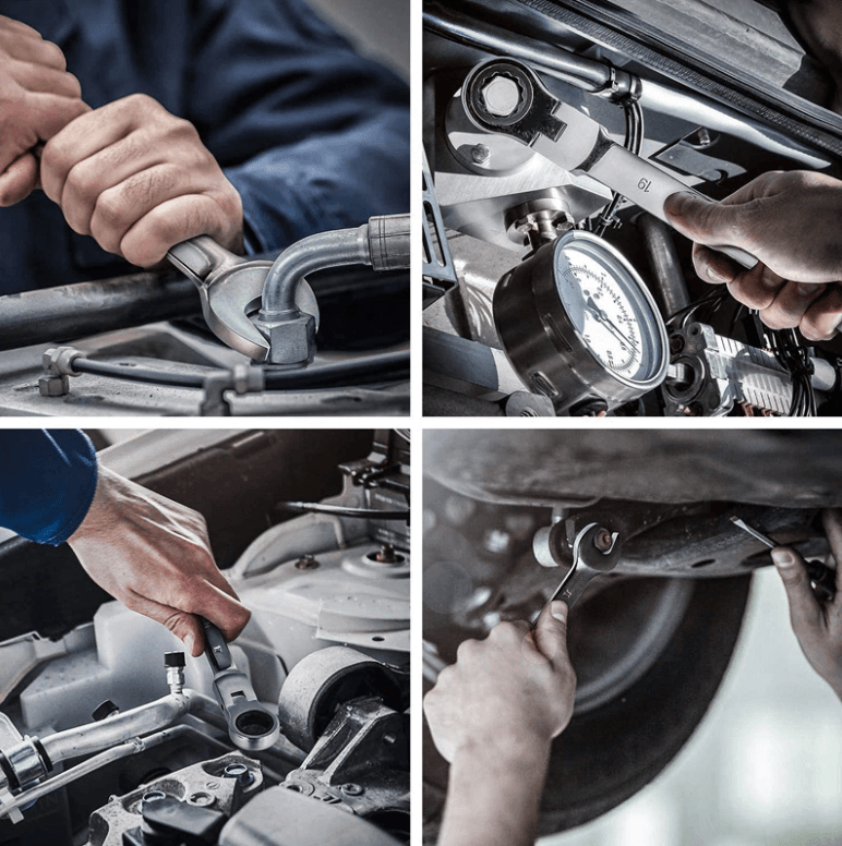 Clé à cliquet pour tubes avec tête flexible