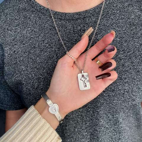 Ensemble : bracelet + collier "VOUS ÊTES LA CLÉ DE MON CŒUR"