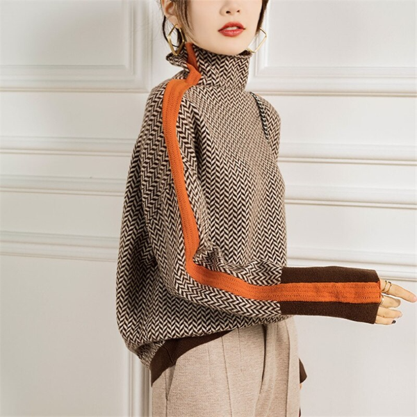 Pull Femme Rayé en Tricot Ajusté 100% Acrylique 1