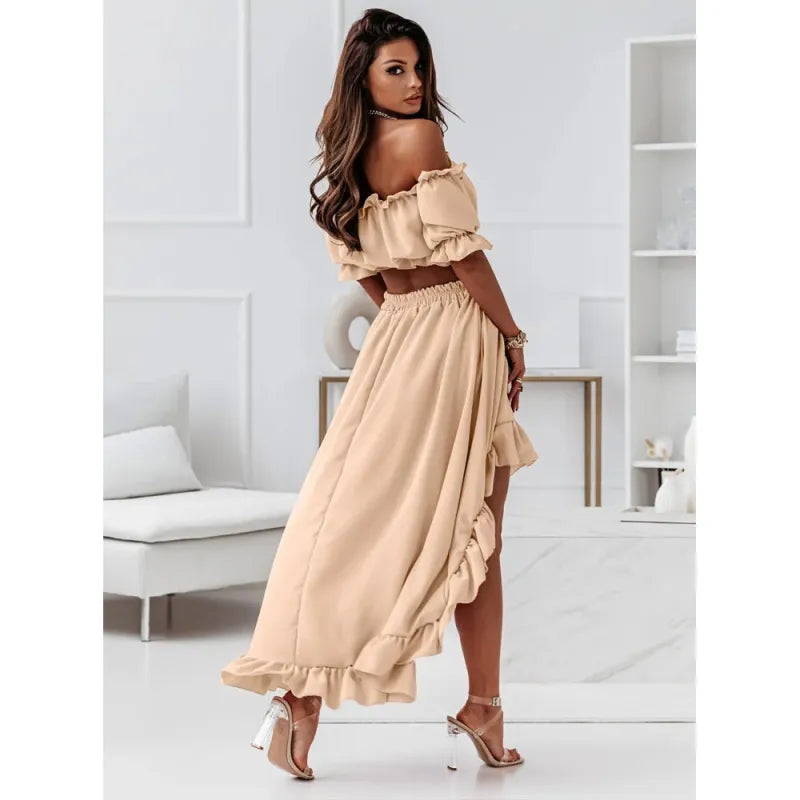 Robe Longue Femme Maxi Détails Ruchés Coton Été-2