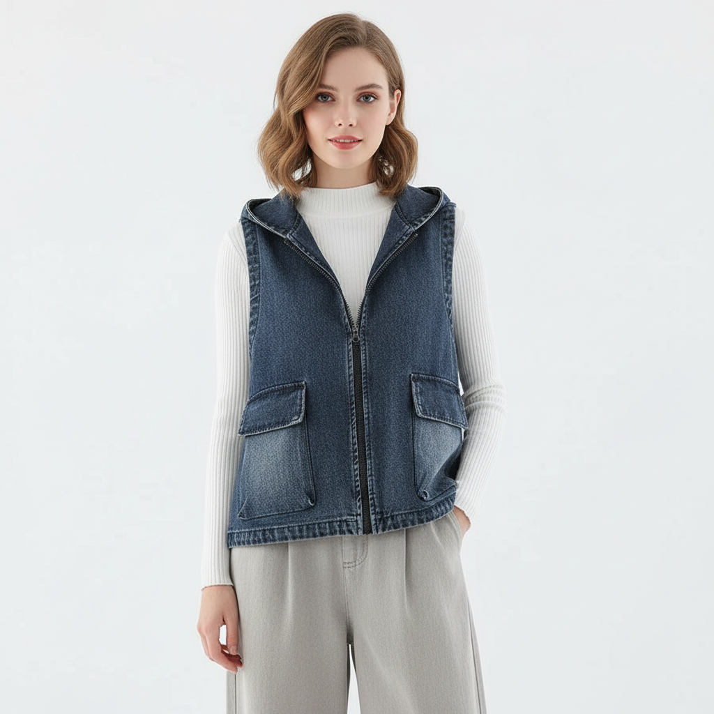 Gilet d'automne à capuche en denim