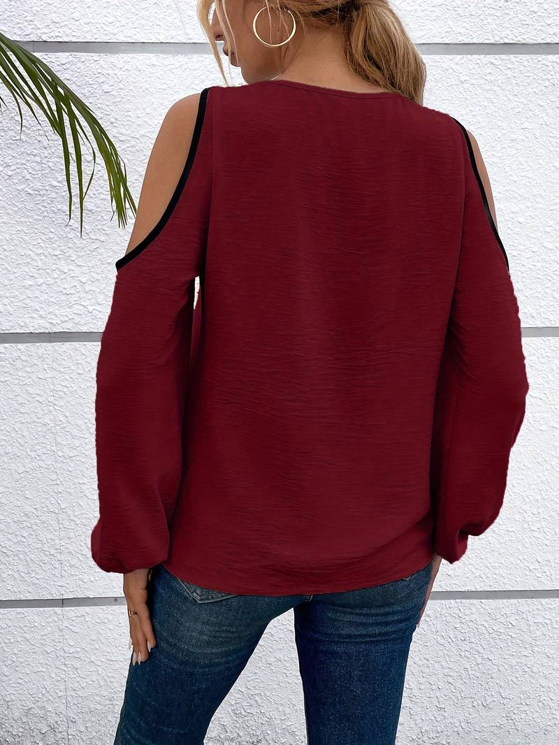 Chemisier Femme Chic Décolleté Carré Manches Longues Polyester-3