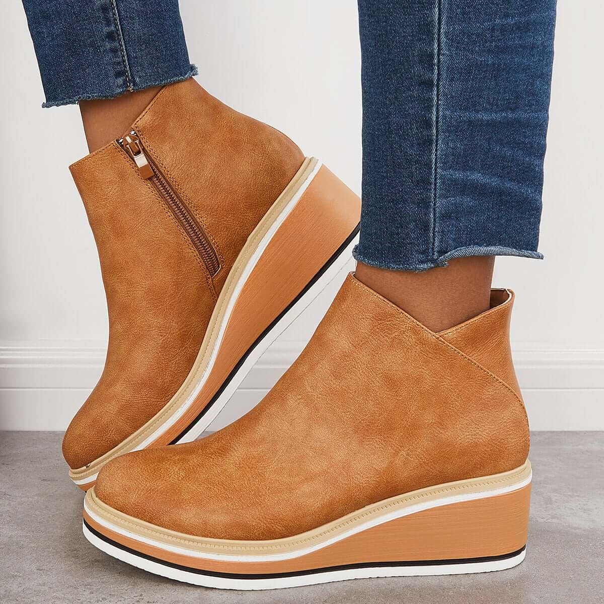 Variant image for Bottes de Cheville Femme Élégantes Cuir Synthétique avec Fermeture Éclair et Plateau-17