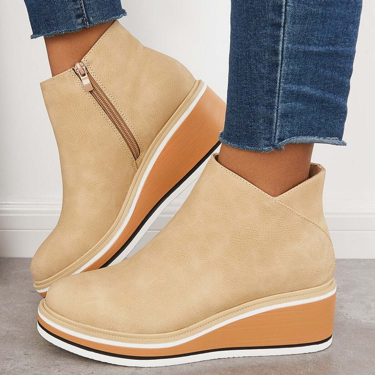 Variant image for Bottes de Cheville Femme Élégantes Cuir Synthétique avec Fermeture Éclair et Plateau-25