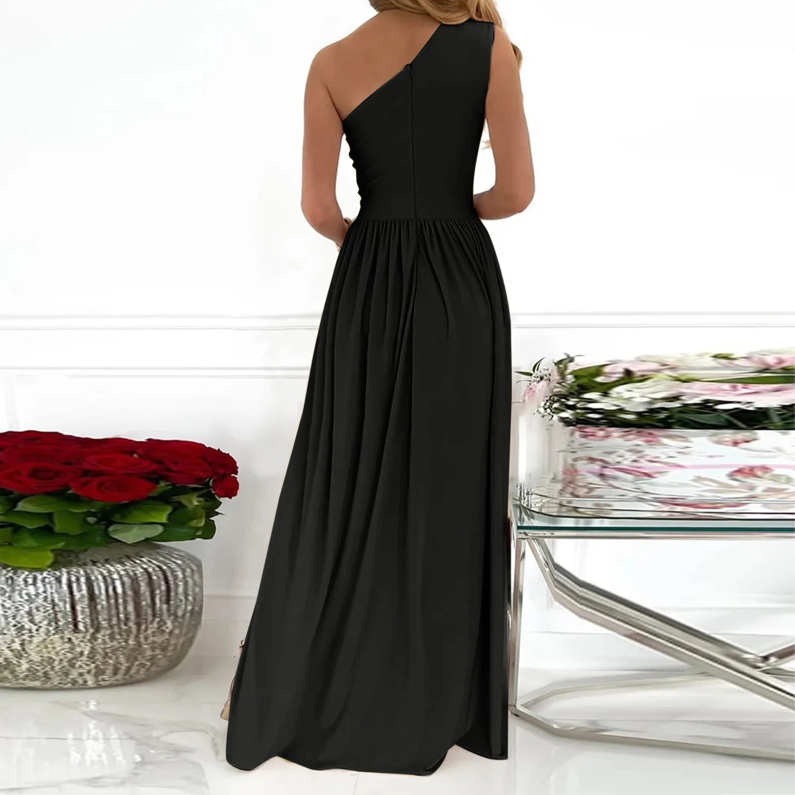 Robe d'Épaule Élégante avec Fente Haute en Polyester 6