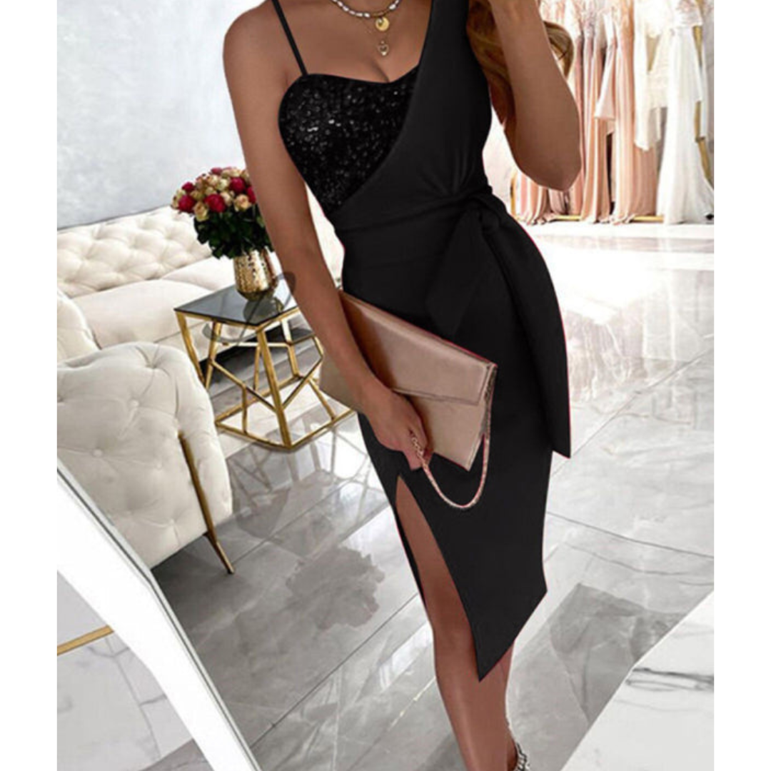 Robe de fête femme Élégante avec Ceinture Tissu Léger-6