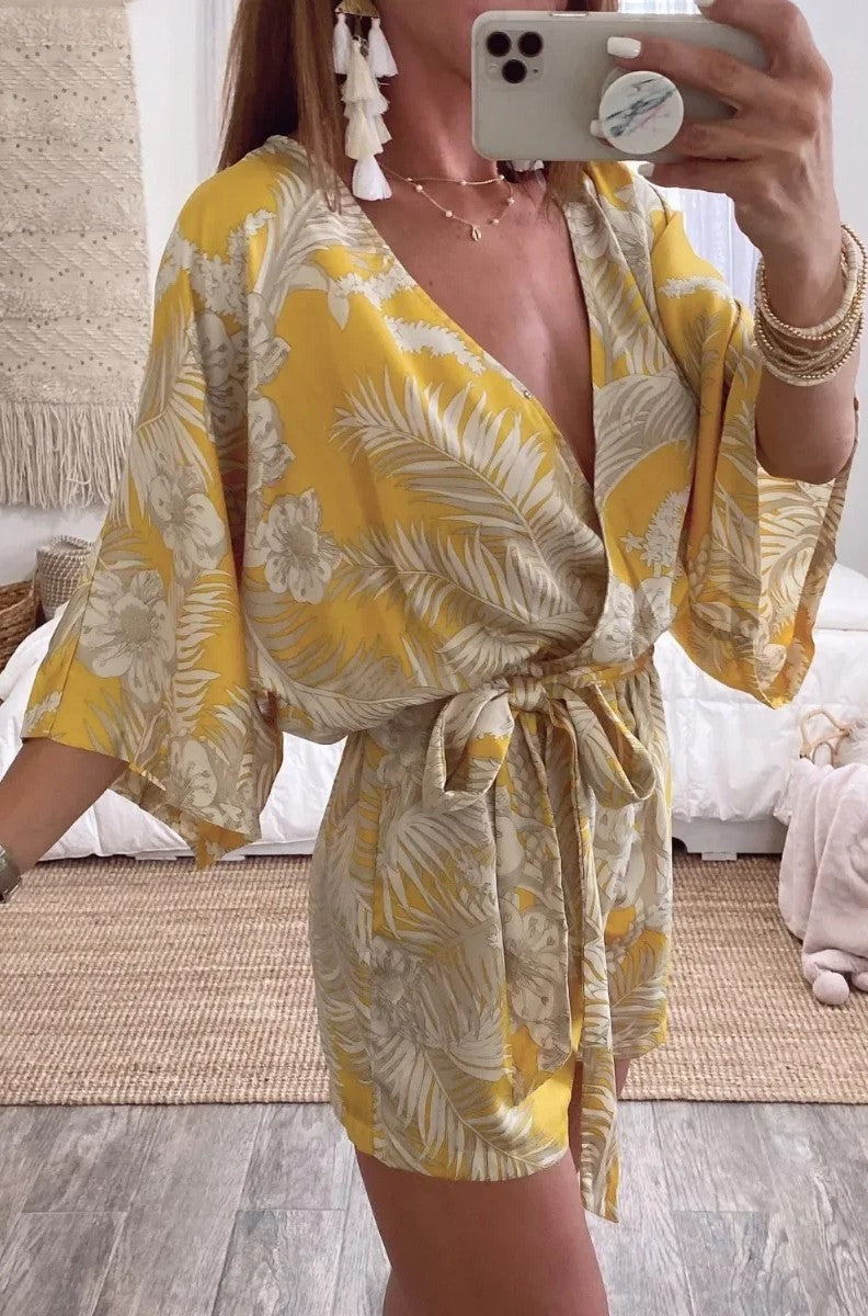 Combinaison Femme Chic Col en V Manches Longues Tissu Léger 6