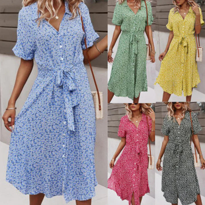 Robe d'été Femme Imprimée Chic à Lacets 100% Coton-6