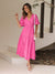 Variant image for Robe Longue Femme Col en V Manches Bouffantes Élégante Polyester-17