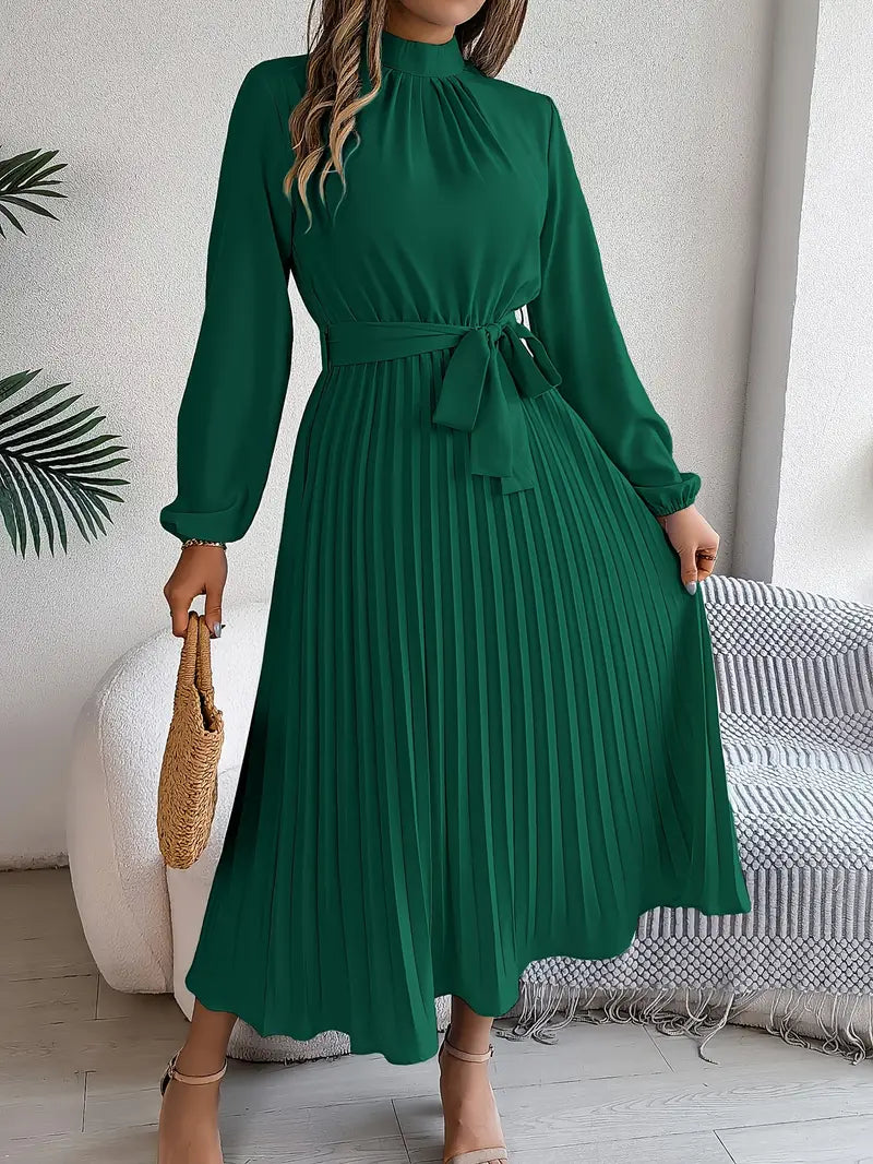 Variant image for Robe Femme Longue Élégante Monochrome avec Col Sophistiqué en Polyester-16