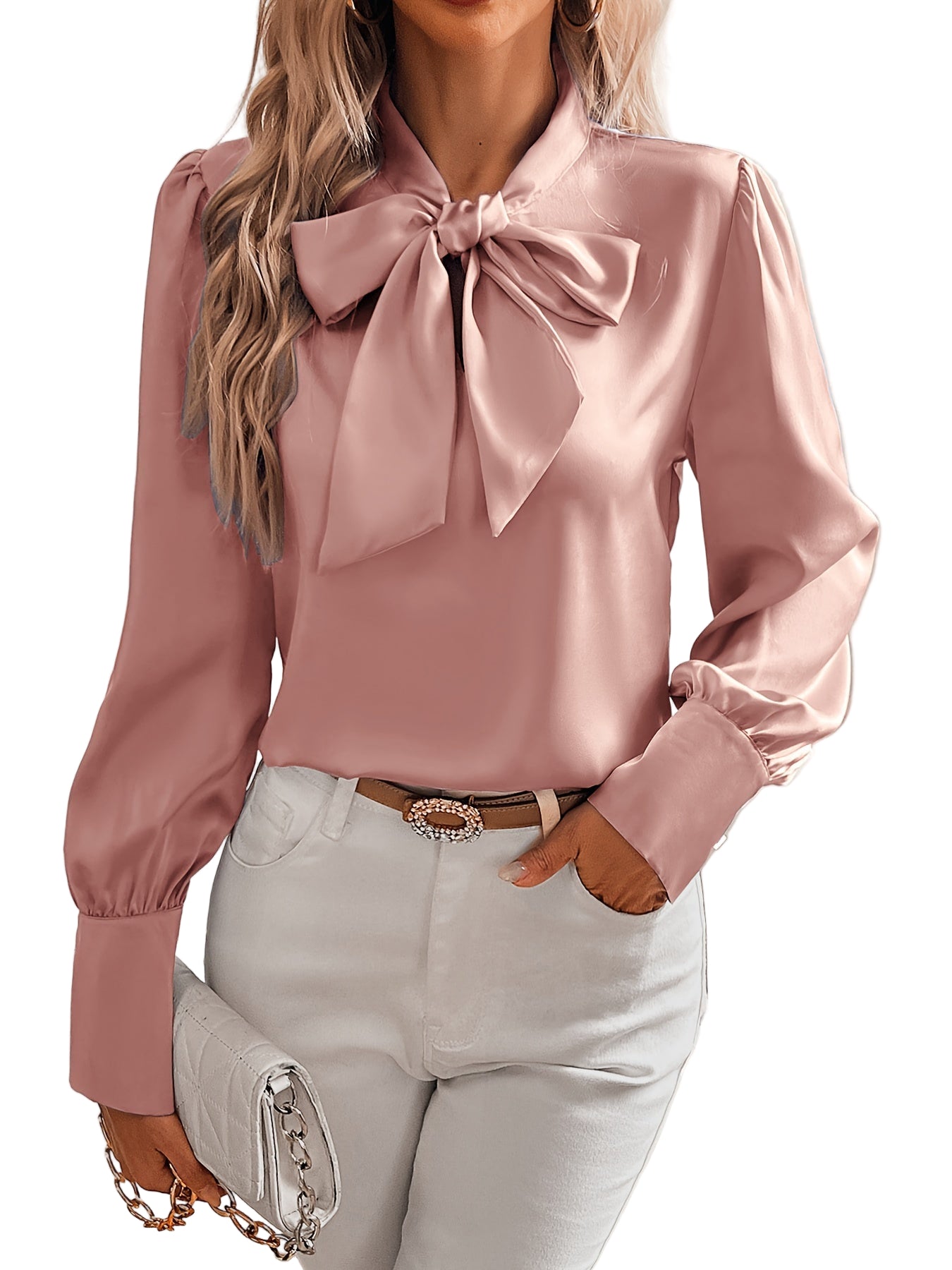 Blouse Femme Noire Chic Détail Nœud Silkelook Tissu Léger-1