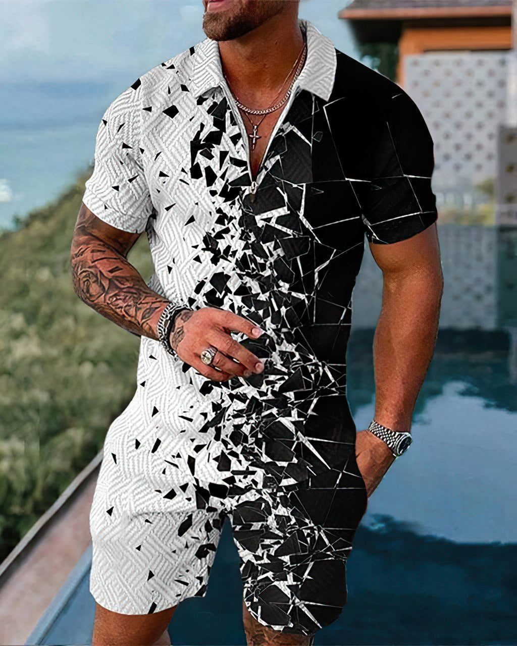 Ensemble Été Homme Décontracté Imprimé Tissu Léger 2