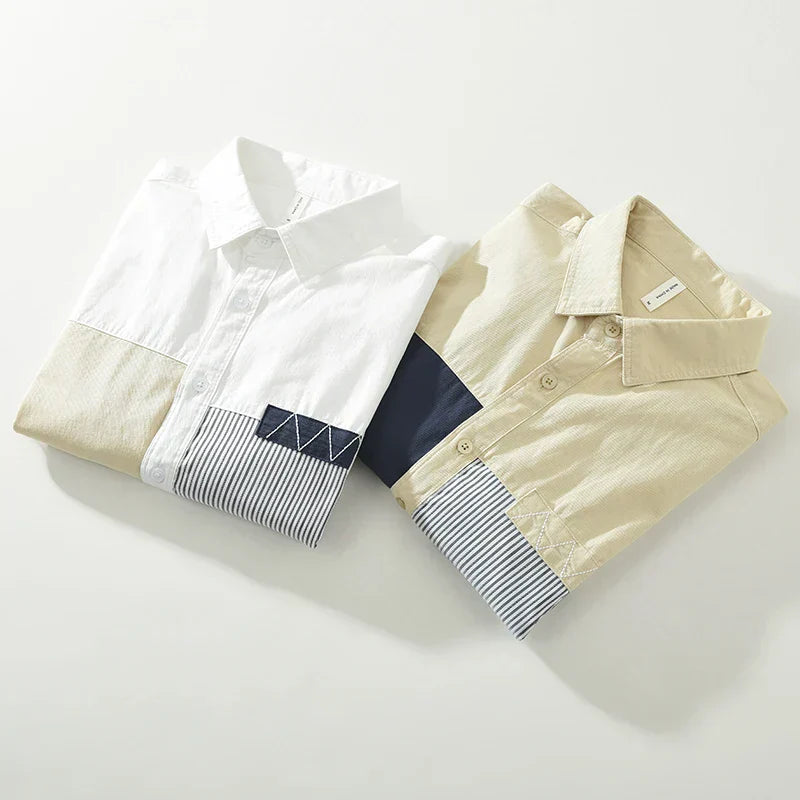 Chemise Homme Décontractée Patchwork en Coton Doux 6