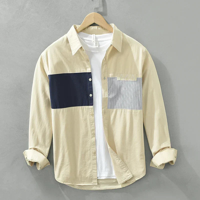 Chemise Homme Décontractée Patchwork en Coton Doux 1