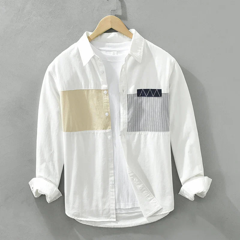 Variant image for Chemise Homme Décontractée Patchwork en Coton Doux-7