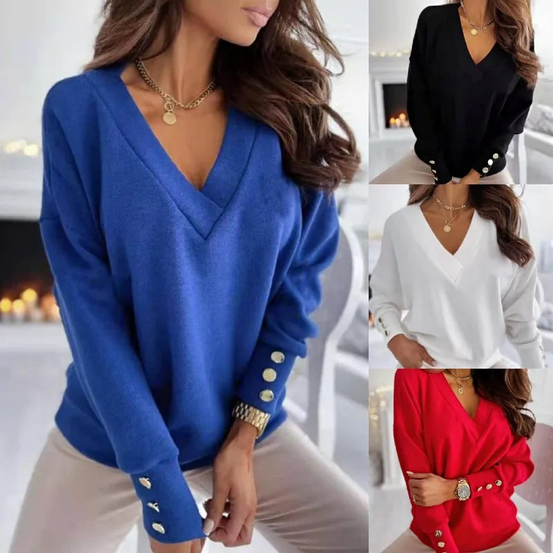Pull Femme Col en V Élégant Coton Polyester 4