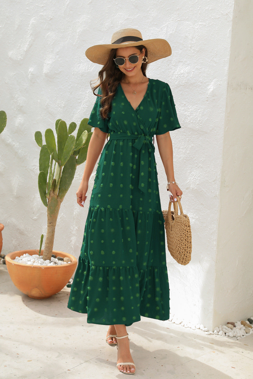 Robe d'Été Femme Chic Midi en Coton Respirant-2