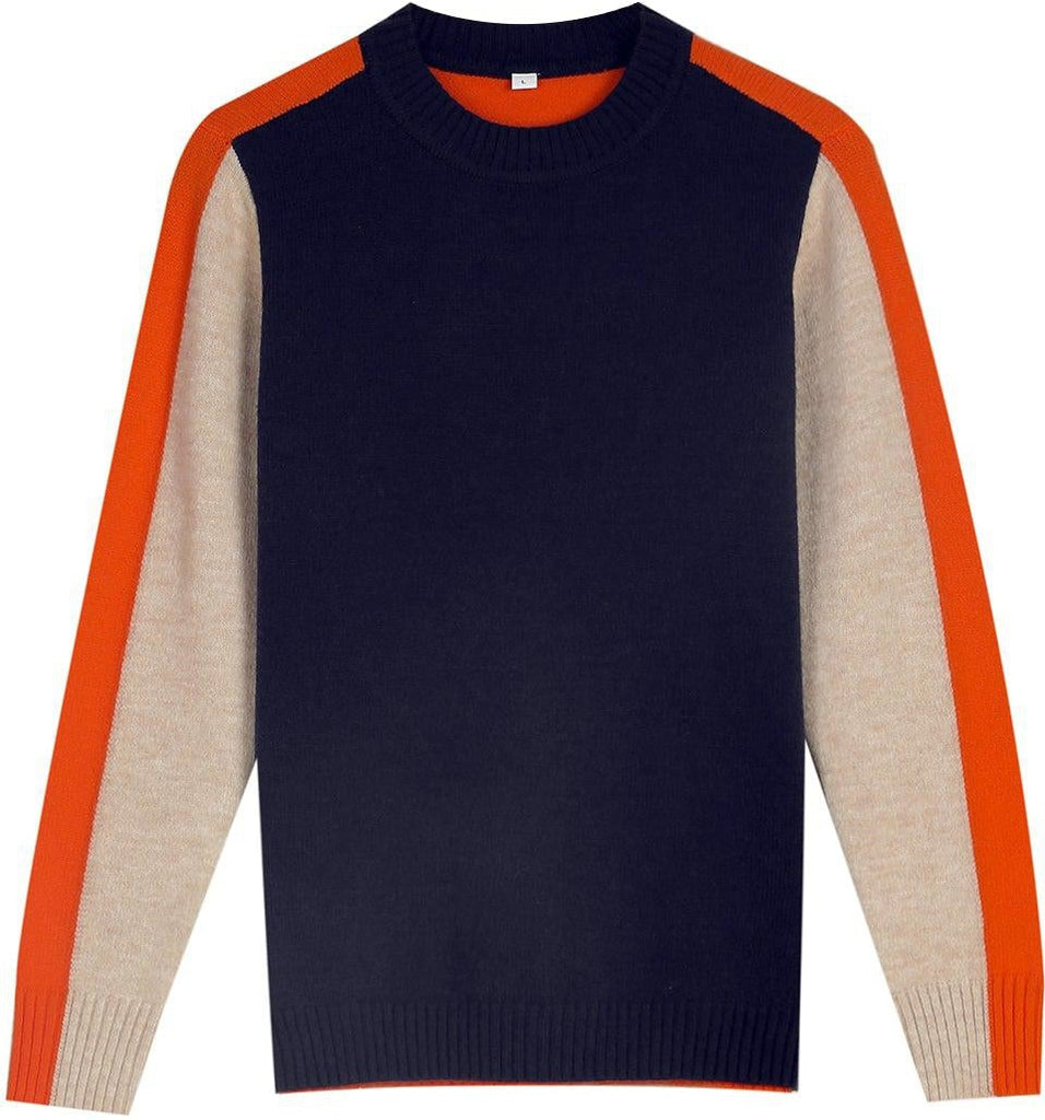 Pull Femme Rétro en Maille Acrylique avec Rayures Bleu Marine et Orange 6