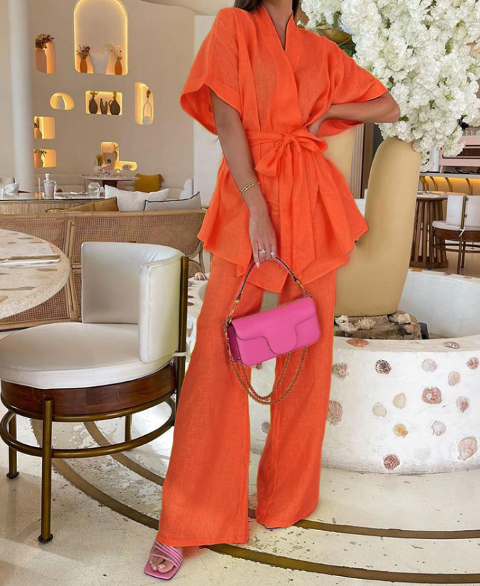 Variant image for Ensemble d'été Femme Lin Élégant Style Moderne Respirant-6