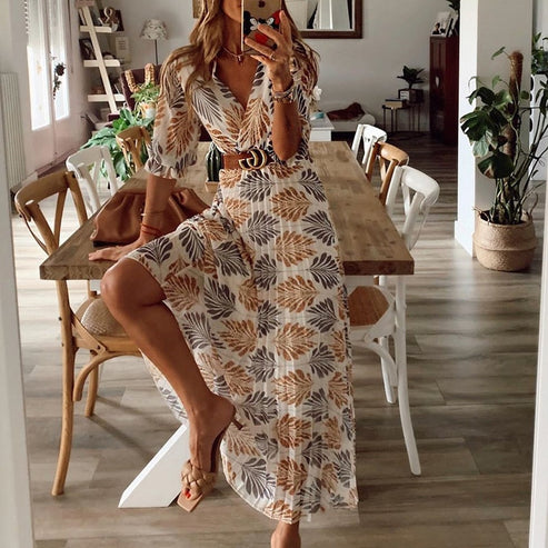 Robe Longue Femme Été Polyester Élégante Maxi-1