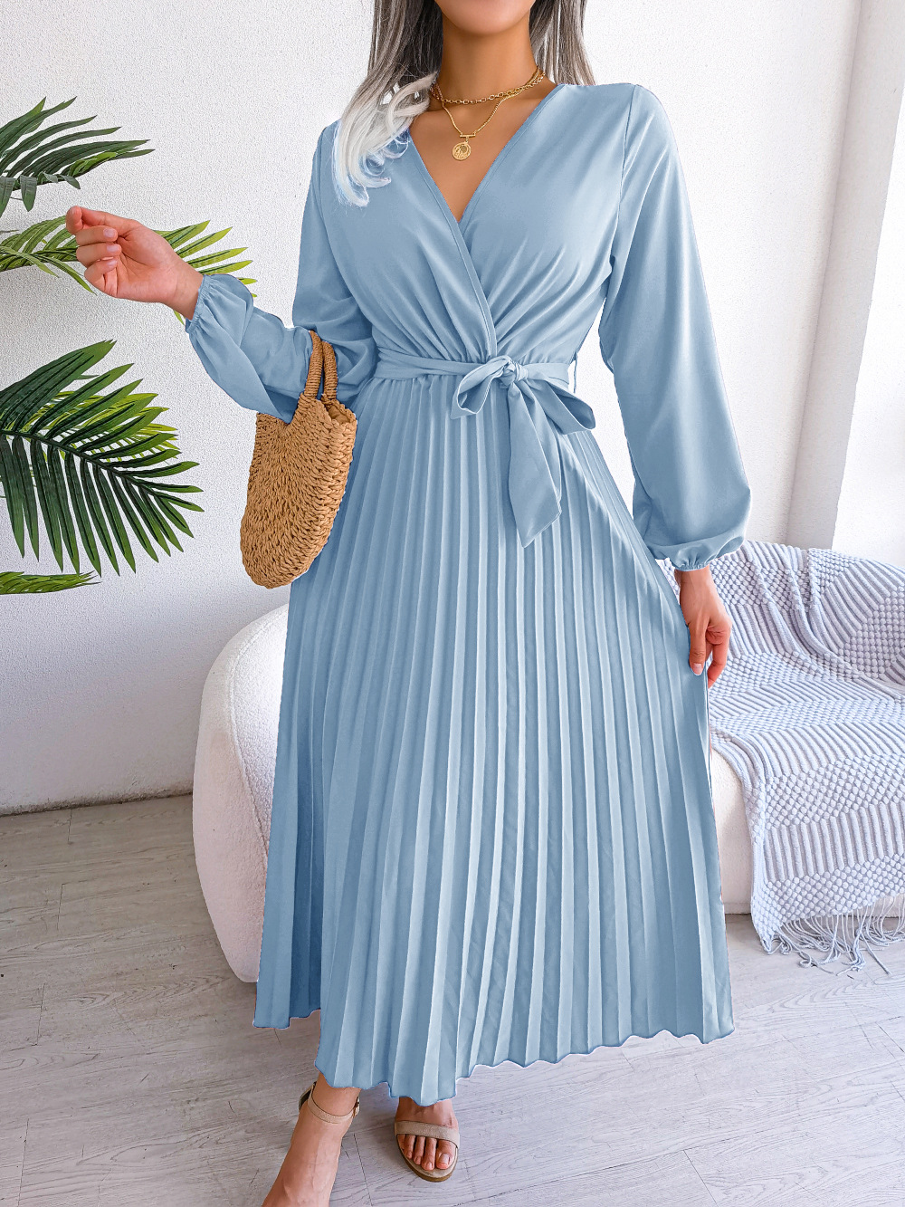 Variant image for Robe Femme Monochrome avec Col et Ride-1