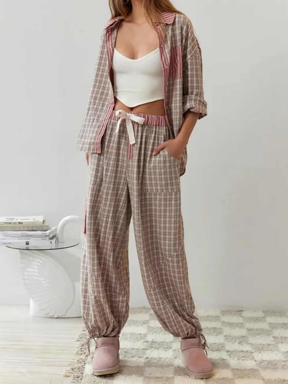 Pyjama Femme Hiver Confortable en Fausse Fourrure avec Poches 6