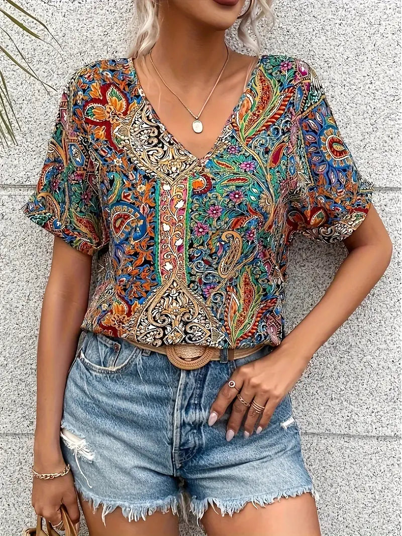 Variant image for Chemisier Femme Chic Imprimé Paisley Col en V Léger Polyester-1