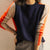Pull Femme Rétro en Maille Acrylique avec Rayures Bleu Marine et Orange 1