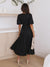 Robe Longue Femme Col en V Manches Bouffantes Élégante Polyester-4