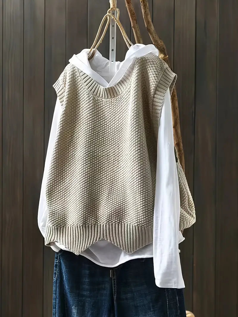 Variant image for Pull Femme Décolleté Rond Sans Manches Confortable Mélange de Fibres Douces-25