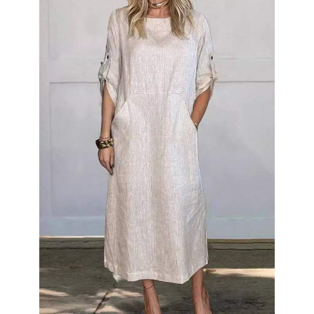 Robe Longue Femme Décontractée 100% Coton Élégante Été-1