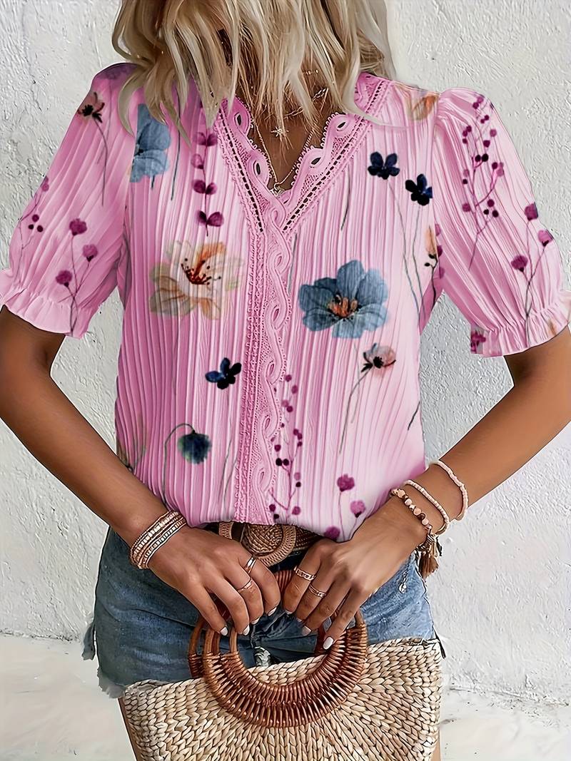 Chemisier Femme Chic Col en V Léger Polyester-3