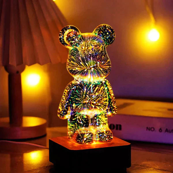 Lampe À Poser Décorative Ourson 3D Multicolore Plastique Effet Feu d'Artifice-1