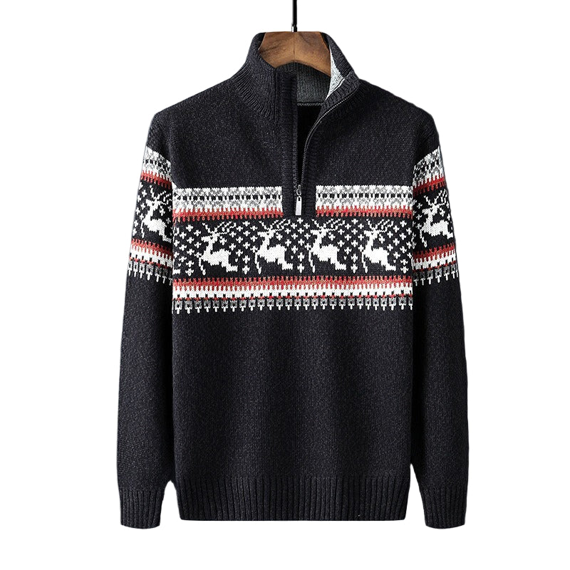 Pull à fermeture éclair pour homme – Style scandinave Parfait pour Noël et l&#39;hiver