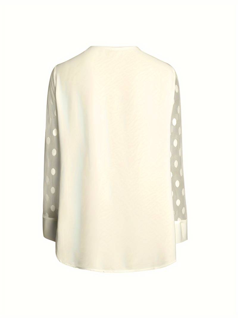 Haut Femme Élégant à Manches Longues Décolleté Cranté Polyester-2