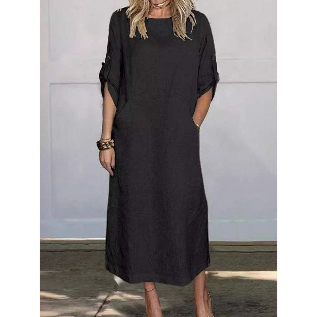 Robe Longue Femme Décontractée 100% Coton Élégante Été-4