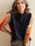 Pull Femme Rétro en Maille Acrylique avec Rayures Bleu Marine et Orange 2