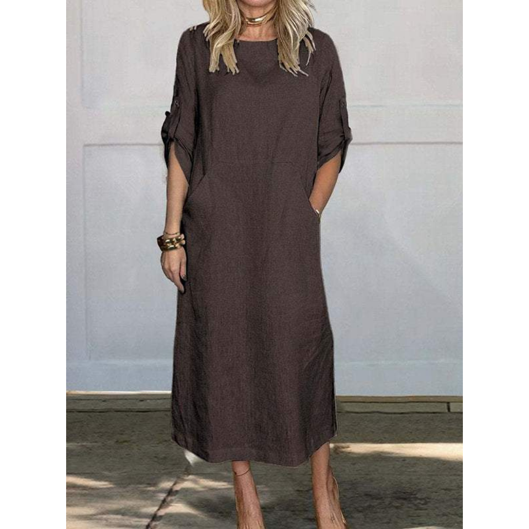 Robe Longue Femme Décontractée 100% Coton Élégante Été-5