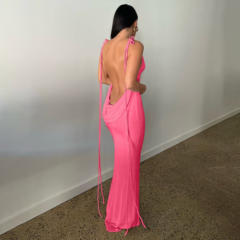 Variant image for Robe Longue Femme Noire Décolleté Dos Tissu Élastique Maxi-9