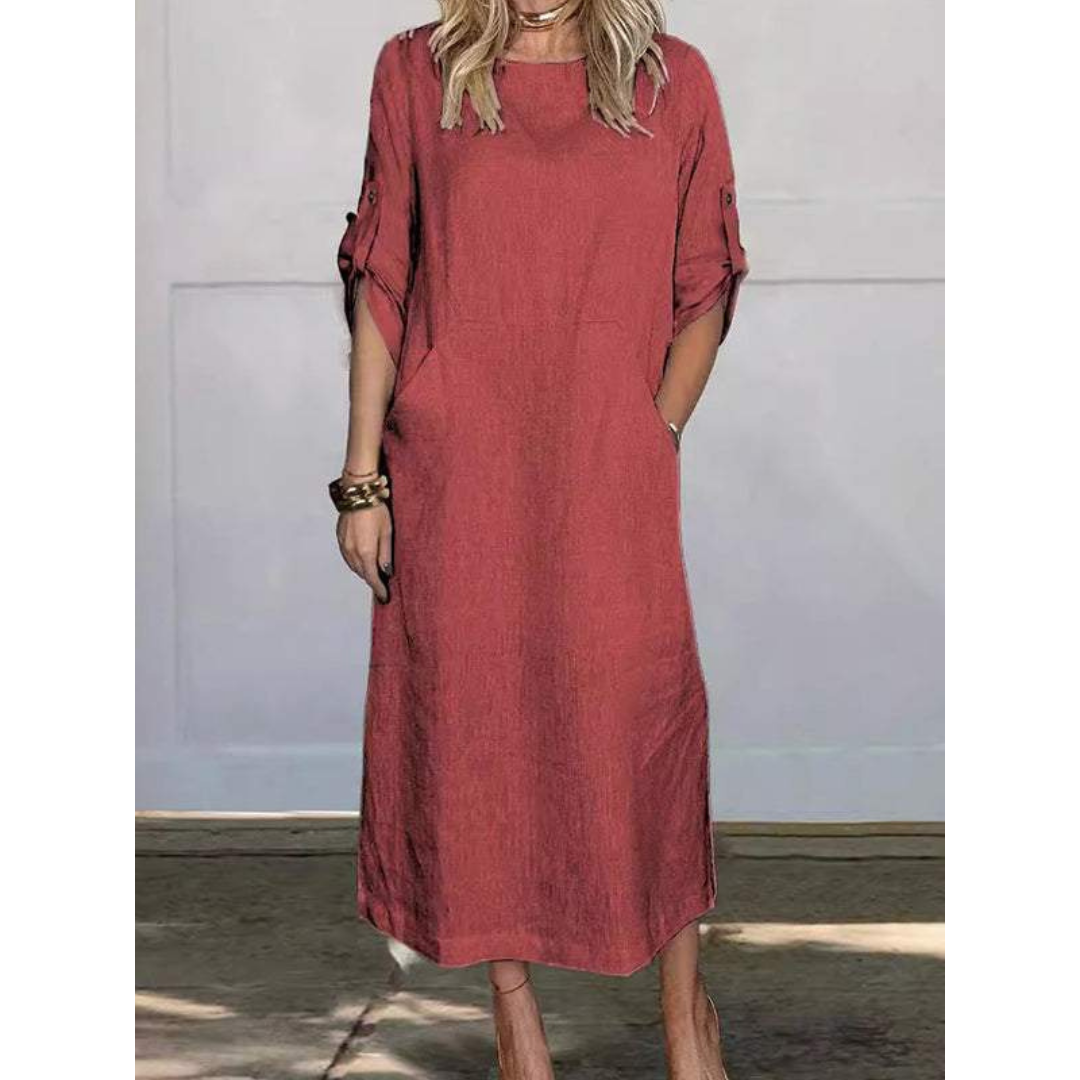 Variant image for Robe Longue Femme Décontractée 100% Coton Élégante Été-37