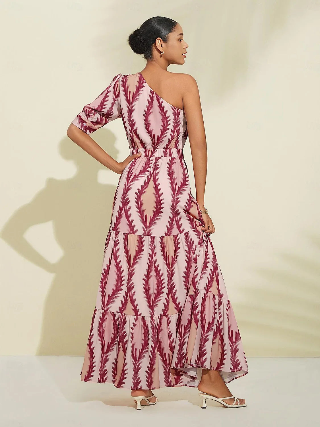 Robe Longue Femme à Une Épaule Élégante en Mélange de Tissus Doux-3